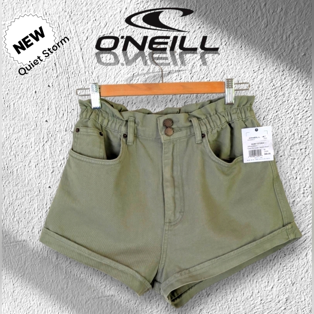 NWT O'Neill Women's Tasia Denim Quiet Storm High Rise Cotton Short Green Size M